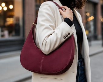 Dammocka-hoboväska, lös axelväska, mjuk läderhandväska för vardagsbruk, minimalistisk tote-väska