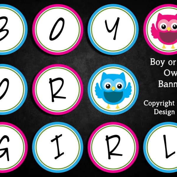 Owl Boy or Girl Banner for Gender Reveal Parties