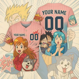 Personalized Anime Baseball Jersey - Cute Manga Shirt with Custom Name & Number - Kawaii Dog Lover Otaku Gift