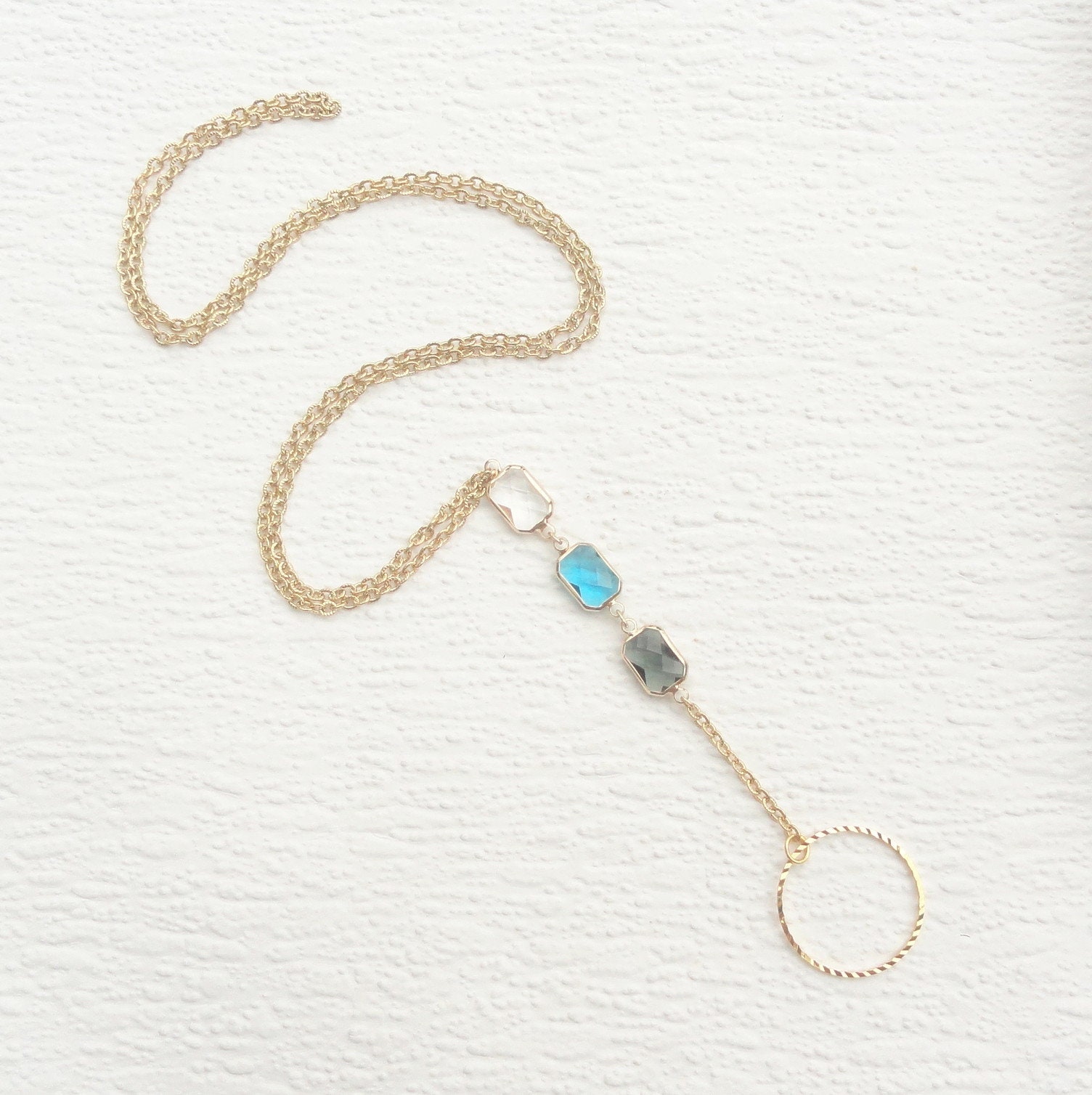 Gold ID Badge Holder Necklace Clear Blue Black Crystal Etsy UK