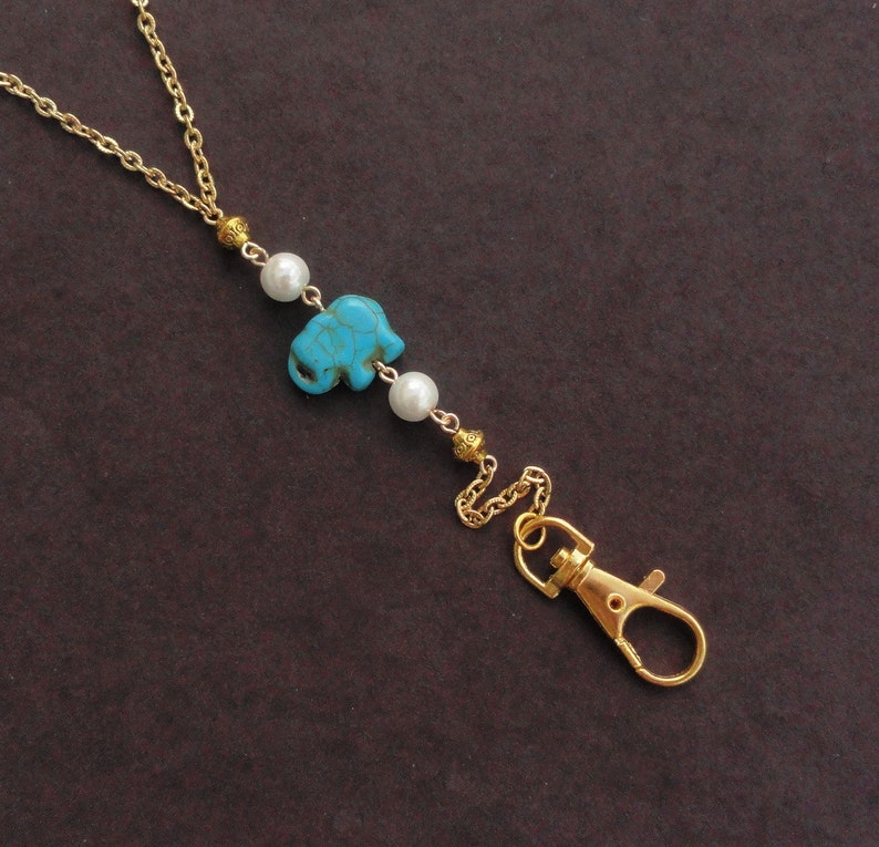 Cruise Lanyard Teacher Elephant Lanyard Pearl ID Badge Lanyard Gold ID Badge Holder Turquoise Elephant Lanyard Necklace Lanyard Pearl