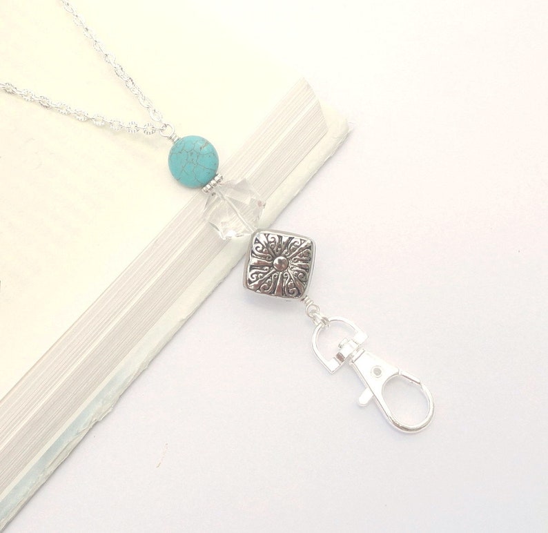 Silver ID Badge Holder Necklace Turquoise Lanyard Necklace Etsy