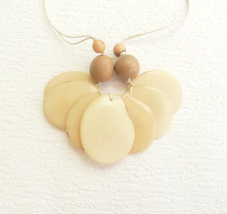 Tagua Slice Short Beige Tagua Nut Jewelry Set Natural Tagua Necklace Vegetable Ivory Eco Friendly Bold Statement Necklace Gift for Her