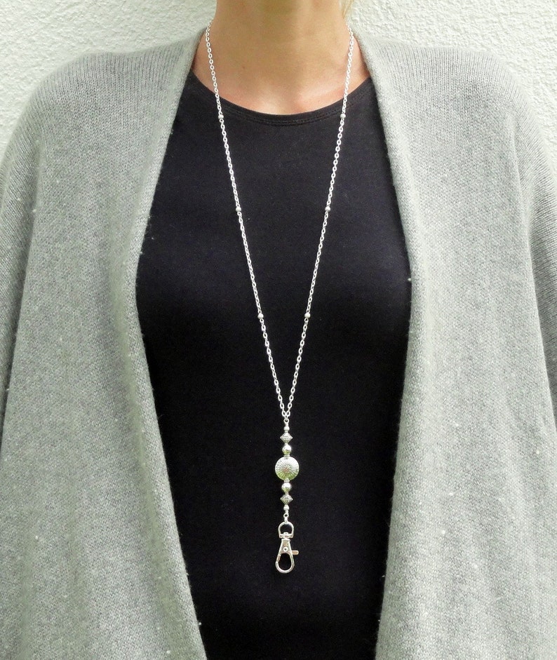 Lanyard Silver Silver ID Badge Holder Silver Necklace Etsy