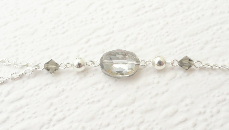 Grey Crystal Lanyard ID Badge Fashion Lanyard Silver ID Badge Holder Necklace Necklace Lanyard Crystal Gray Silver Beaded Lanyard