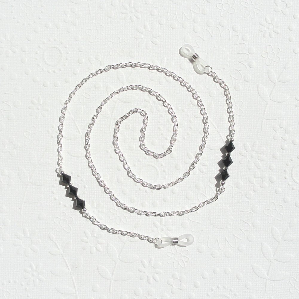 Black Crystal Eyeglass Chain Silver Reading Glasses Chain Etsy