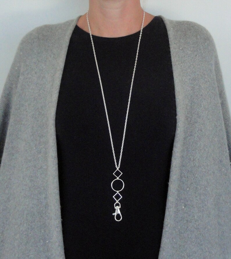 Lanyard Silver Geometric Name Badge Holder Necklace Silver Etsy
