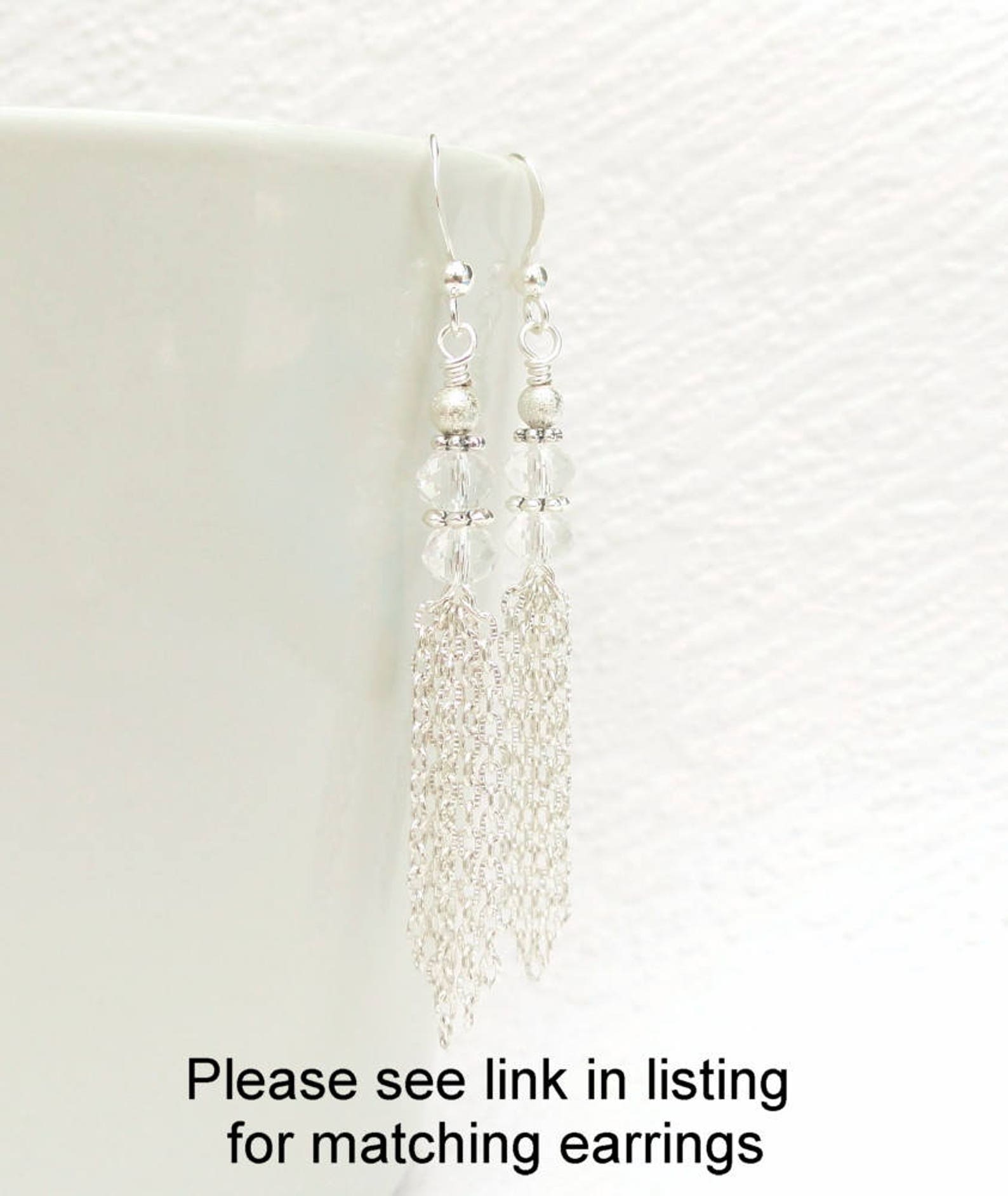 Tassel Necklace Silver Crystal Tassel Necklace Beaded Silver Etsy