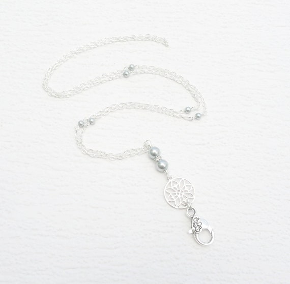 Silver Filigree Grey Pearl Beaded Lanyard ID Badge/Pass/Card Holder Great gift. Silver Filigree Grey Pearl Beaded Lanyard ID Badge/Pass/Card Holder Great gift.