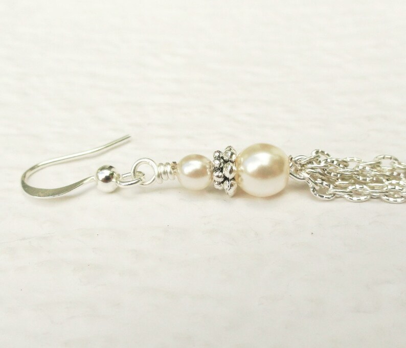 White Pearl Tassel Earring Silver Tassel Earring with Pearl Etsy