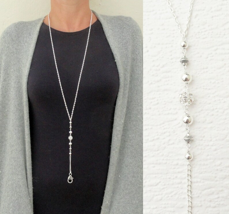Silver Beaded Lanyard Necklace Lanyard Silver ID Badge Etsy