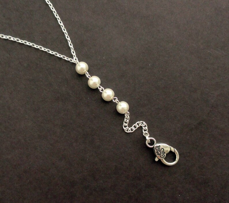 Necklace Lanyard Pearl Silver Beaded Lanyard Silver ID Badge Etsy