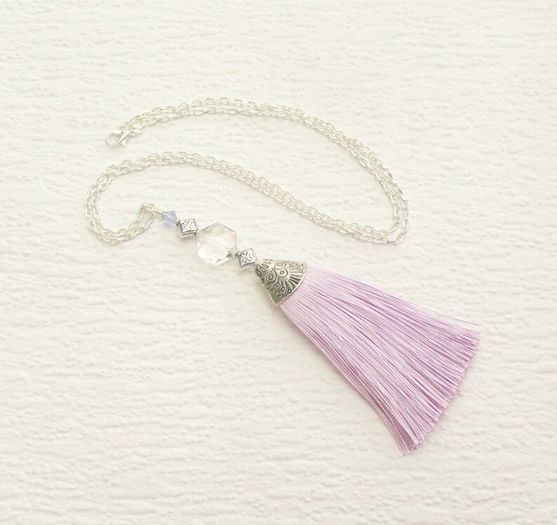 Silver Tassel Necklace Silk Tassel Necklace Purple Necklace Etsy