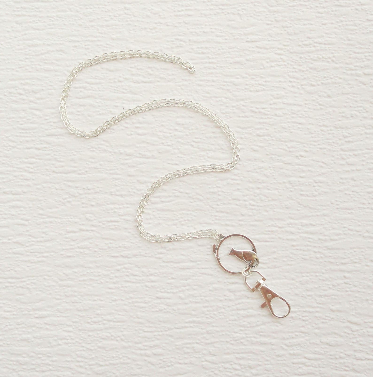 Cat Lanyard Silver ID Badge Holder Necklace Cat and Mouse Etsy