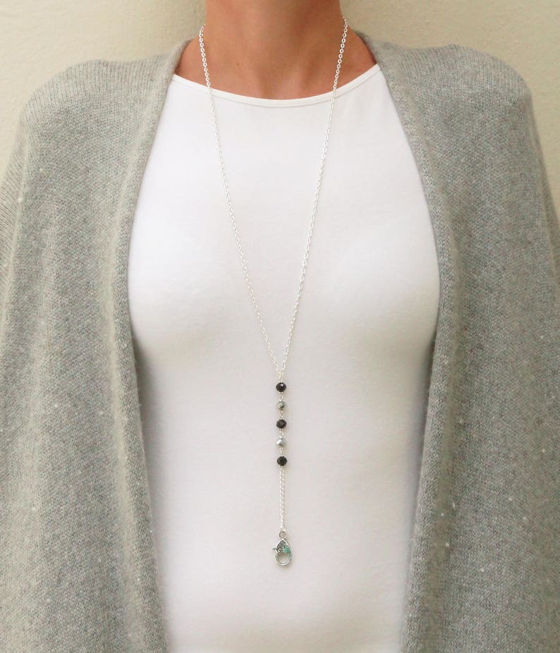 Fashion Lanyard Black Necklace Lanyard Silver Beaded Lanyard Etsy