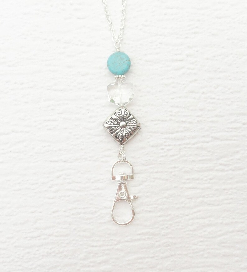 Silver ID Badge Holder Necklace Turquoise Lanyard Necklace Etsy
