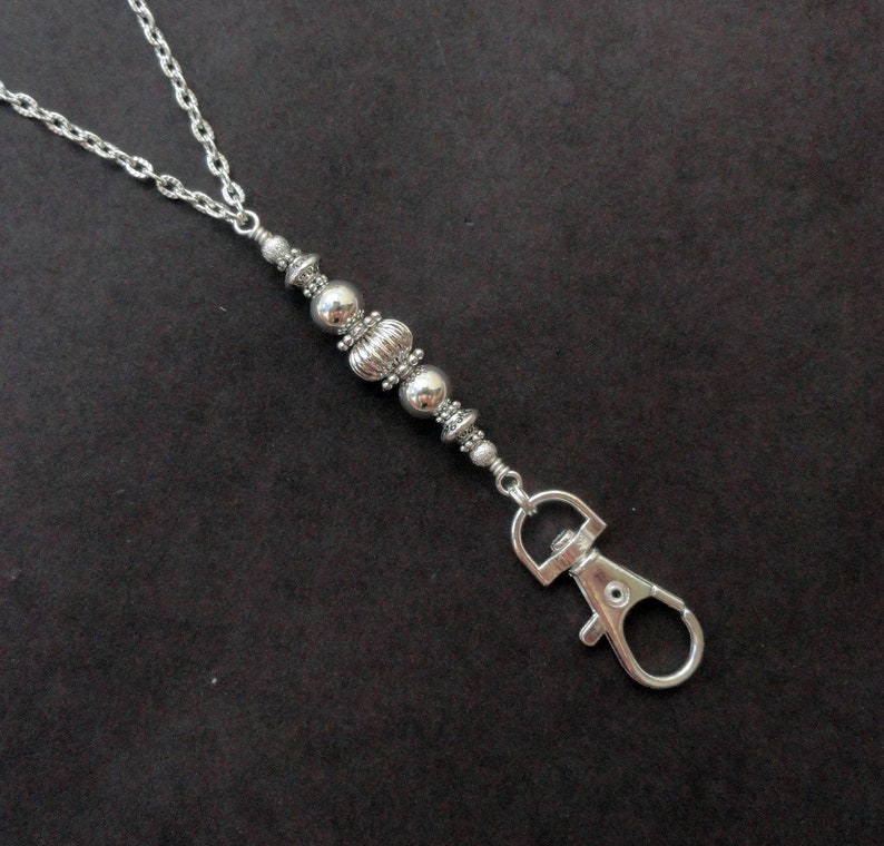 Silver Necklace Lanyard Beaded Lanyard Silver Silver ID Etsy
