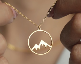 Collier montagne en argent sterling : breloque en or 18 carats, bijoux minimalistes