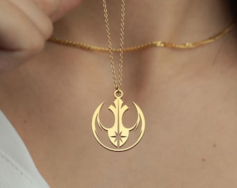 Collier Rebel Alliance : pendentif science-fiction en argent sterling, or rose ou or 18 carats