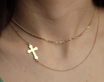 Collier croix en argent sterling : pendentif chrétien minimaliste, breloque en or 18 carats