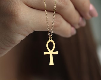 Collier croix d'Ankh : pendentif égyptien en argent sterling, or rose ou or 18 carats