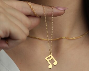 Collier double note de musique : argent sterling, or, or rose