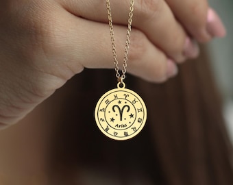 Aries Zodiac Necklace – March April Birthday Jewelry in Silver, Rose Gold, or 18K Gold – Astrology Gift for Everyone – Horoscope Jewelry