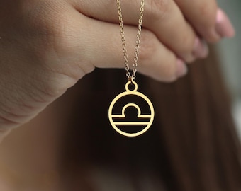Collier Balance : pendentif zodiaque en argent sterling, or rose ou or 18 carats.
