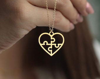 Collier puzzle coeur : argent sterling, or rose ou or 18 carats, symbole d'amour et d'unité