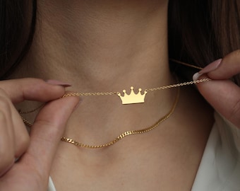 Collier couronne délicat : argent sterling, or rose ou or 18 carats