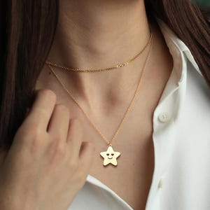 Smiley Star Necklace – Happy Star Pendant in Silver, Rose Gold, Gold – Positive Vibes Gift, Cute Jewelry for Her, Happy Cute Star Necklace
