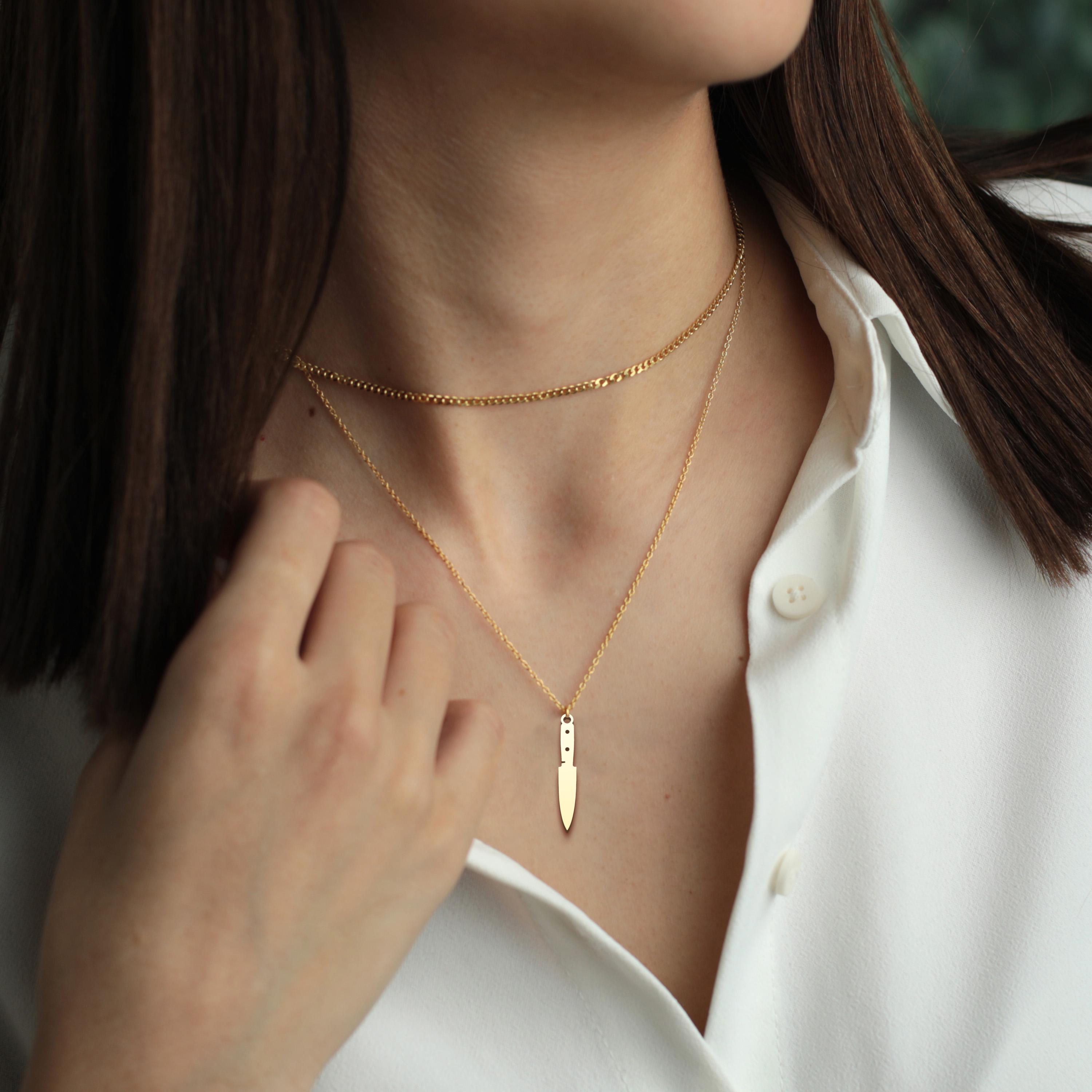 Collana Uomo Con Ciondolo Coltello In Acciaio Inossidabile - Gioiello Moda Nero