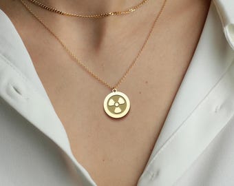 Collier radioactif en argent sterling - Pendentif symbole scientifique, bijoux minimalistes
