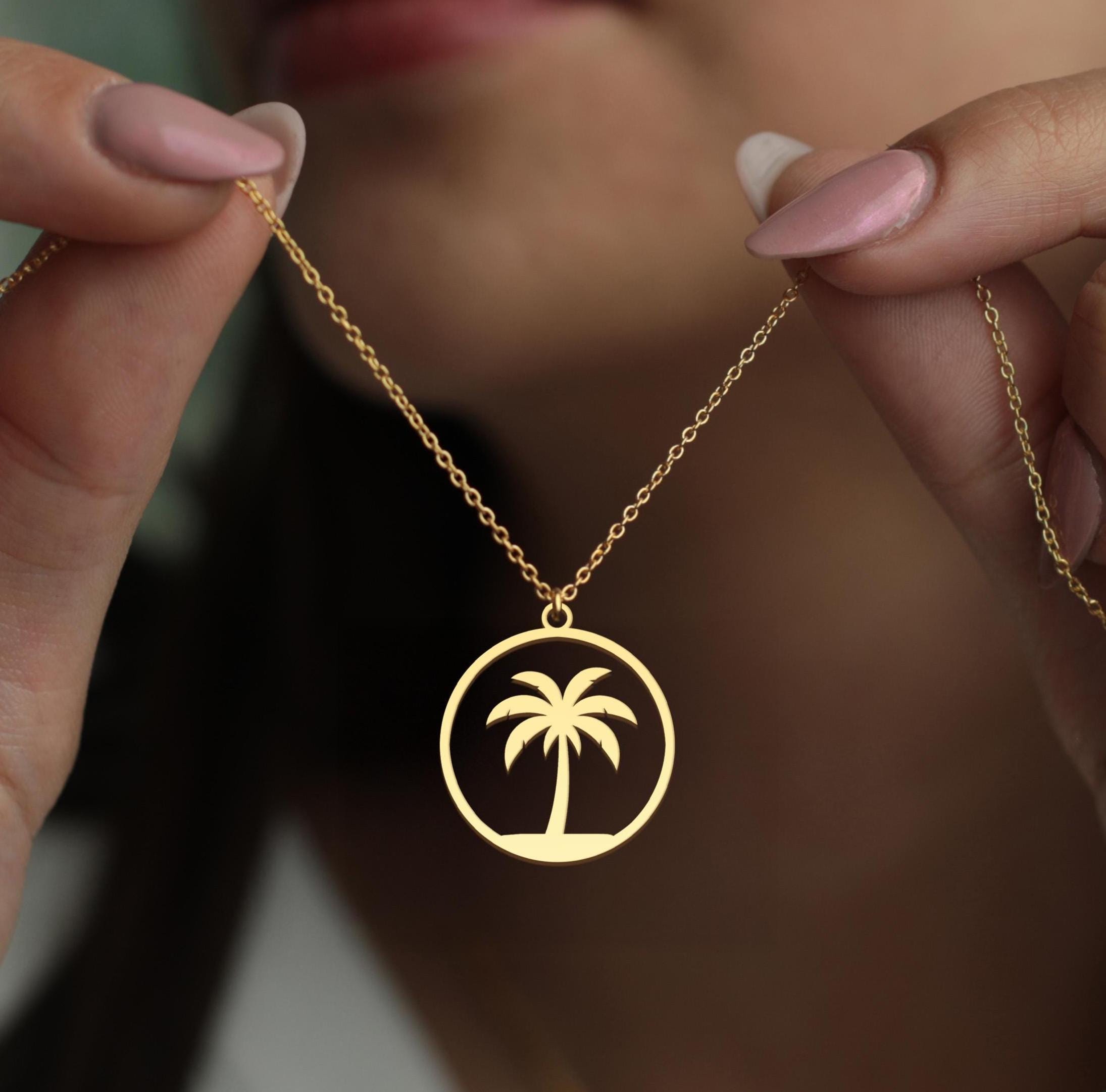 Palm Tree Necklace – Minimalist Tropical Pendant in Silver, Rose Gold, or 18K Gold – Beach Jewelry, Vacation Gift for Her, Summer Necklace