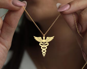 Collier caducée : pendentif symbole médical en argent sterling - cadeau médecin, infirmière