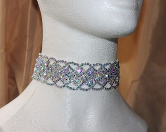 Ab silver choker, crystal choker, bridal choker, gold jewelry, bridal necklace, crystal necklace, rhinestone necklace, wedding jewelry