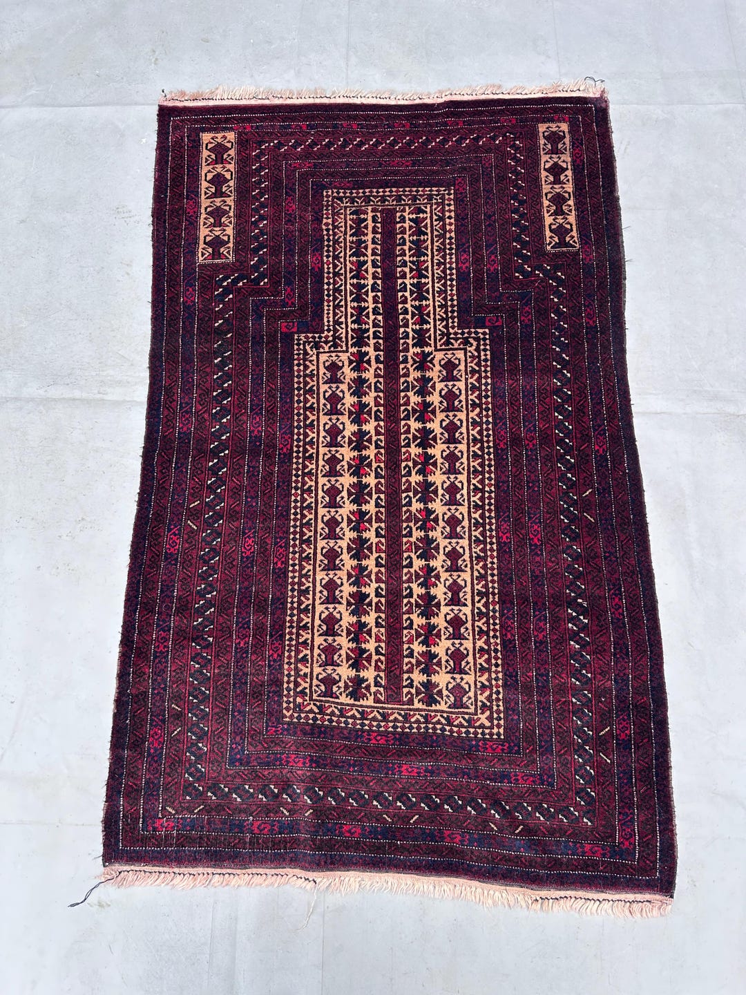 Sacred 3x5 Deep Plum Afghan Baluchi Prayer Rug - Hand-knotted Wool ...
