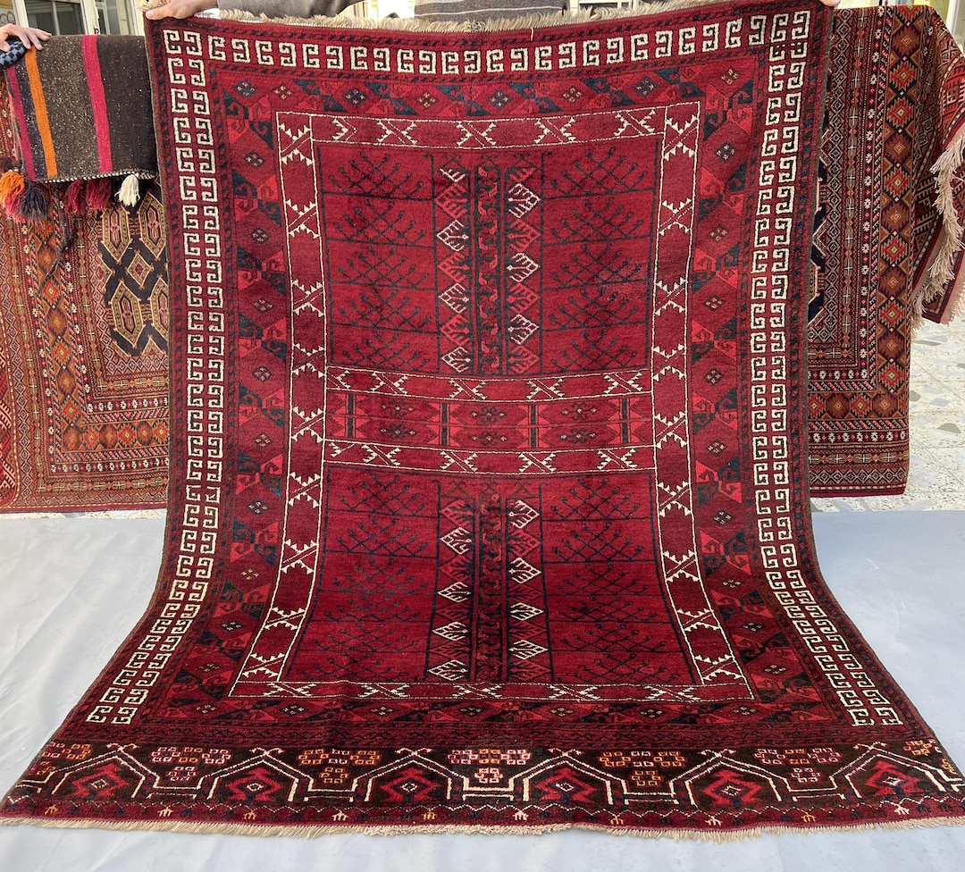 Hatchli Rug Rare Antique Turkmen Hatchli Rug, Traditional Ensi Design, 5x6'7 Ft ...