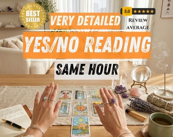 May include: A tarot card reading setup featuring seven cards arranged on a table, a crystal ball on a stand, a bundle of dried lavender, a piece of palo santo, a small bowl of tea, and an open notebook with a black pen, overlaid with text.