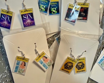 Boucles d'oreilles Broadway Playbill - Cadeau fait main pour les amateurs de théâtre. Acteur/Acteurs/Réalisateur/Équipage/Mécène
