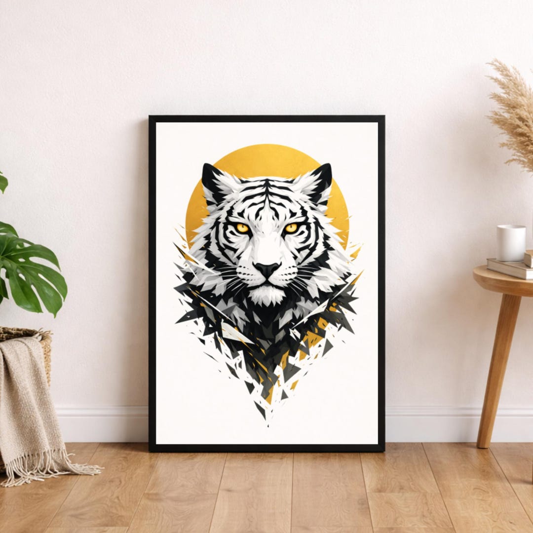 White Tiger Poster, Modern Animal Decor, Fierce Tiger Head Art ...