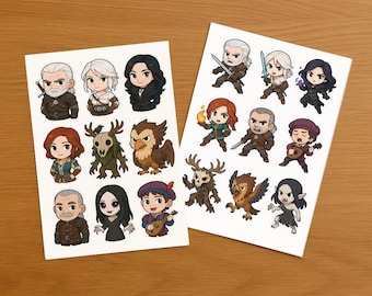 The Witcher Chibi Sticker Bundle, Heroes, Beasts & Magic Items, Adorable Sticker Collection, Anime Witcher, Digital Print, Printable, AI