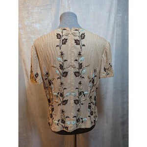 Vintage Adrianna Papell Cottagecore Old Money 14 BeigeBrown Beads Silk FloralTop image 3