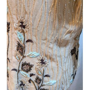 Vintage Adrianna Papell Cottagecore Old Money 14 BeigeBrown Beads Silk FloralTop image 7