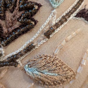 Vintage Adrianna Papell Cottagecore Old Money 14 BeigeBrown Beads Silk FloralTop image 10