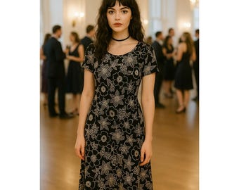 Whimsigoth Fairy Retro Y2K Black Pink Floral Midi 12 Dress Layers Polka Dot Hem