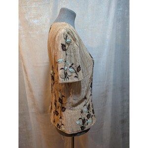 Vintage Adrianna Papell Cottagecore Old Money 14 BeigeBrown Beads Silk FloralTop image 5