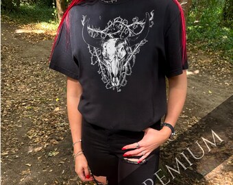 Taurus Horror Scope Premium T-Shirt – Bull Skull & Vines | Dark Zodiac Earth Sign | Artist-Drawn | Comfort Colors® | Goth Metal Aesthetic