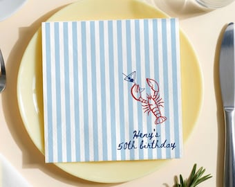 Personalized Lobster Birthday Napkins, Lobster 50Th Birthday Napkins, Coastal Birthday Napkins