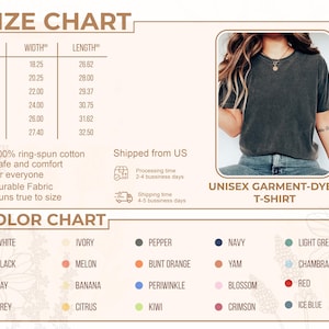 Peut inclure: T-shirt unisexe teint en pi&egrave;ce gris fonc&eacute;. L'image comprend un tableau des tailles avec des mesures en centim&egrave;tres et un nuancier. Le t-shirt est en 100% coton fil&eacute; &agrave; anneaux et est s&ucirc;r et confortable.